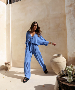 BERAWA LUXE | JODIE WRAP 3/4 TOP - MEDITERRANEAN BLUE