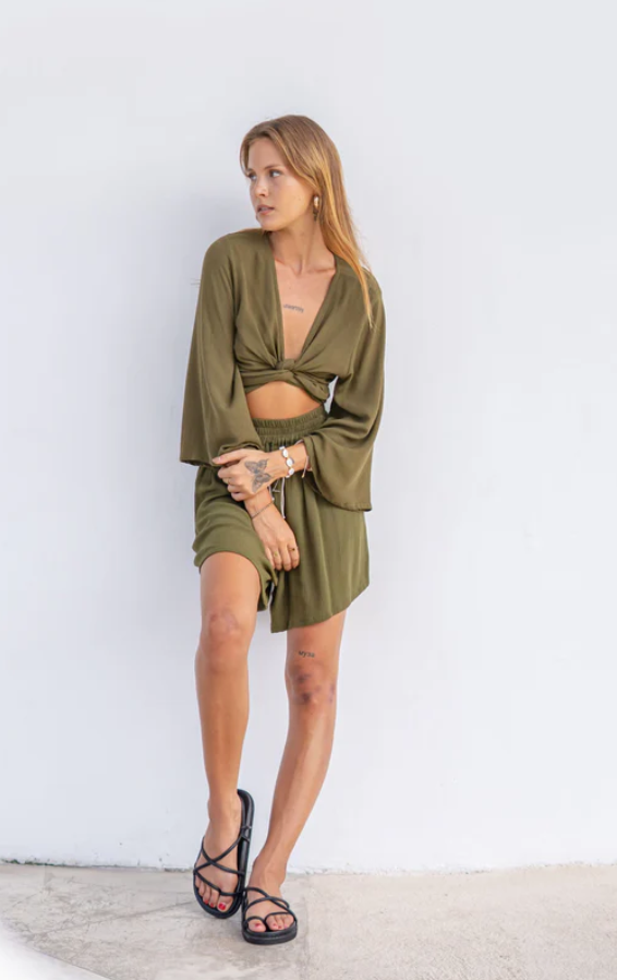 BERAWA LUXE | SOPHIE WRAP TOP - OLIVE