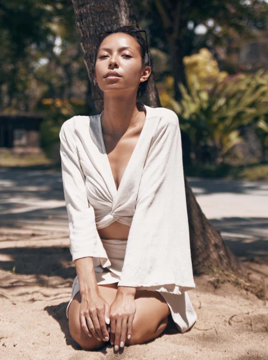 BERAWA LUXE | SOPHIE WRAP TOP LINEN - NATURAL