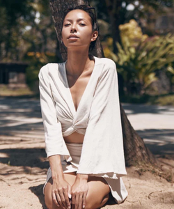 BERAWA LUXE | SOPHIE WRAP TOP LINEN - NATURAL