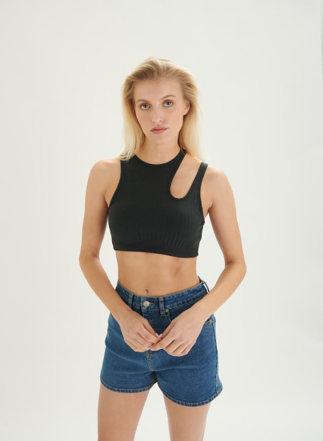 CHERI RIBBED TOP - BLACK