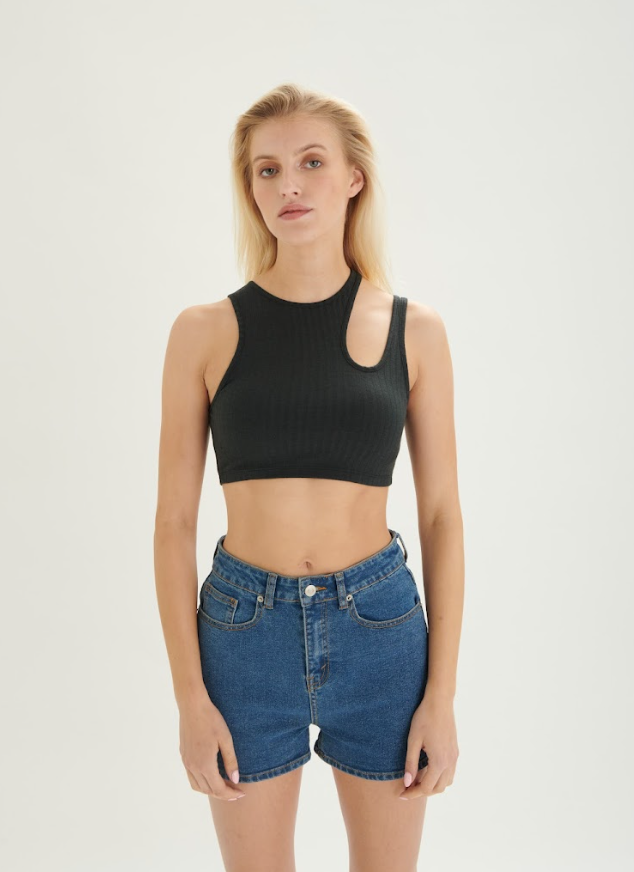 CHERI RIBBED TOP - BLACK