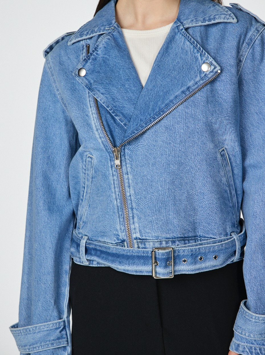 Y.A.S | ABIGAIL LS DENIM BIKER JACKET - MEDIUM BLUE DENIM