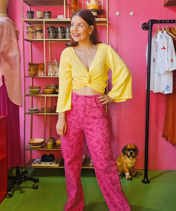BERAWA LUXE | SOPHIE LINEN WRAP TOP - PASTEL YELLOW