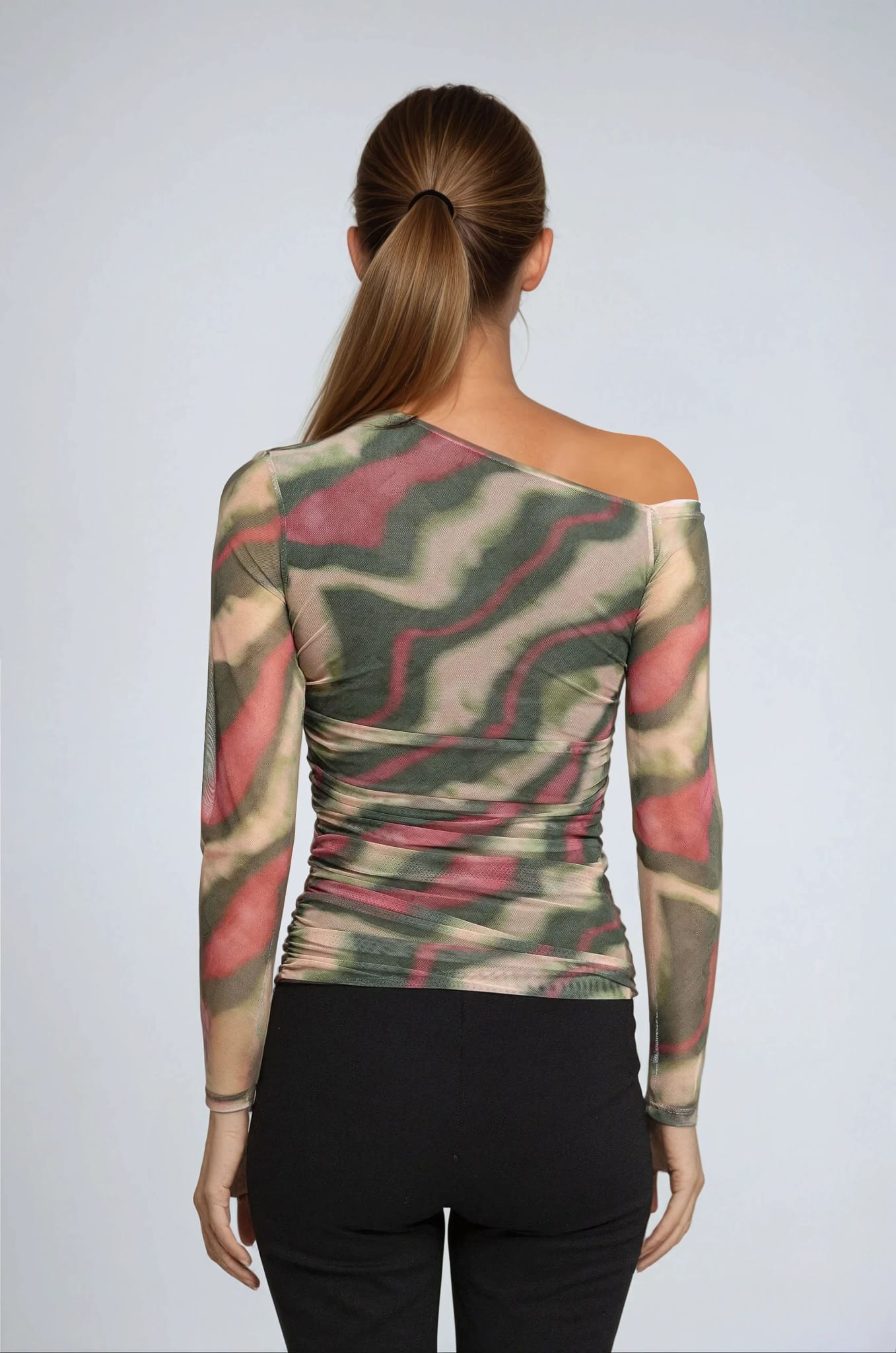 JUNIPER OFFSHOULDER MESH TOP - KHAKI