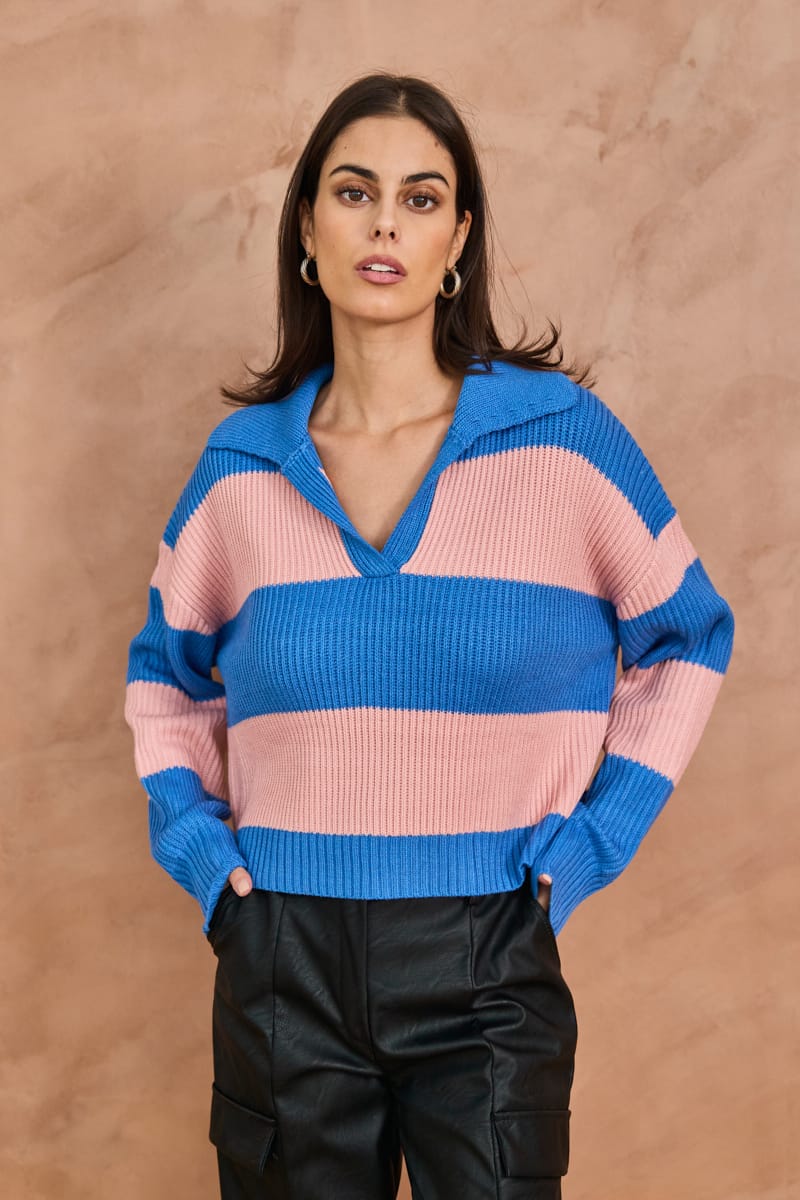 LUX STRIPED KNIT - BLUE/PINK