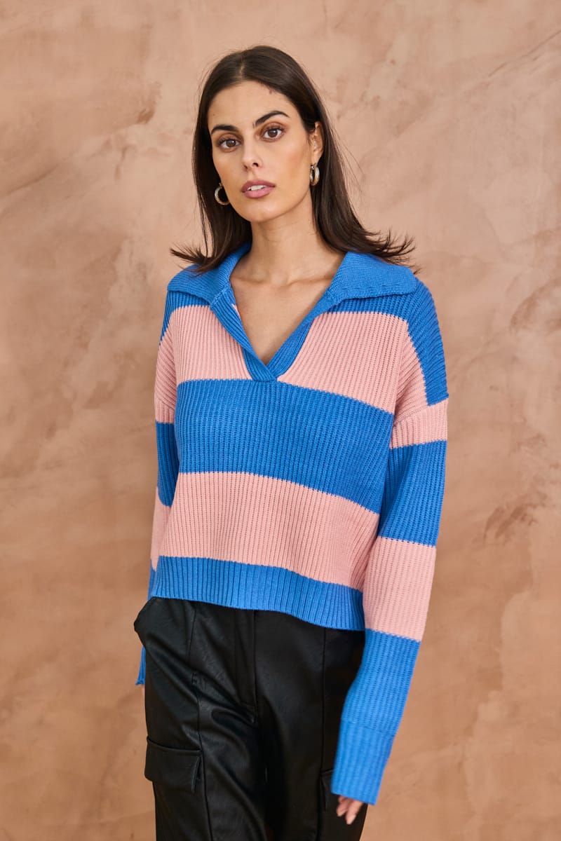 LUX STRIPED KNIT - BLUE/PINK
