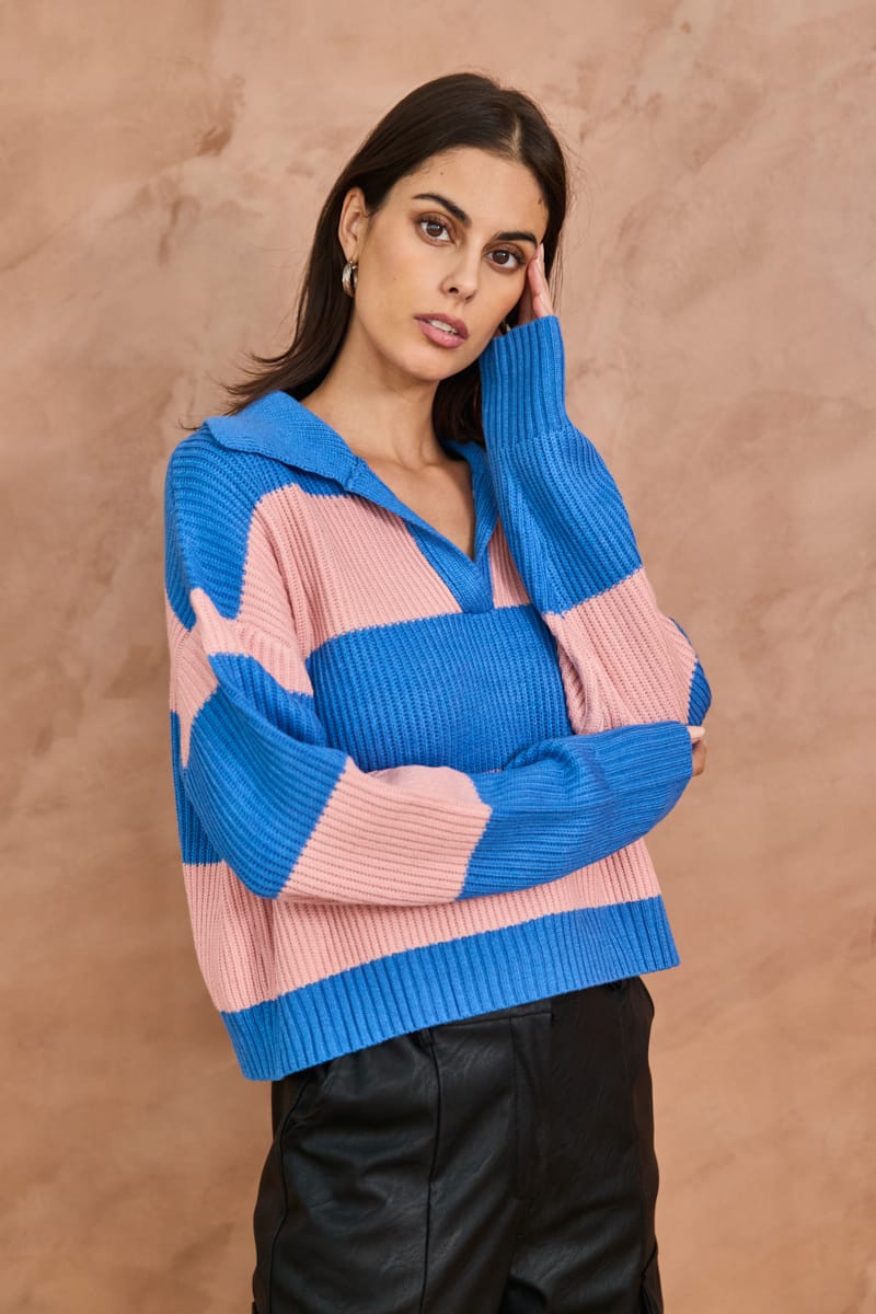 LUX STRIPED KNIT - BLUE/PINK