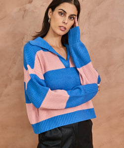 LUX STRIPED KNIT - BLUE/PINK