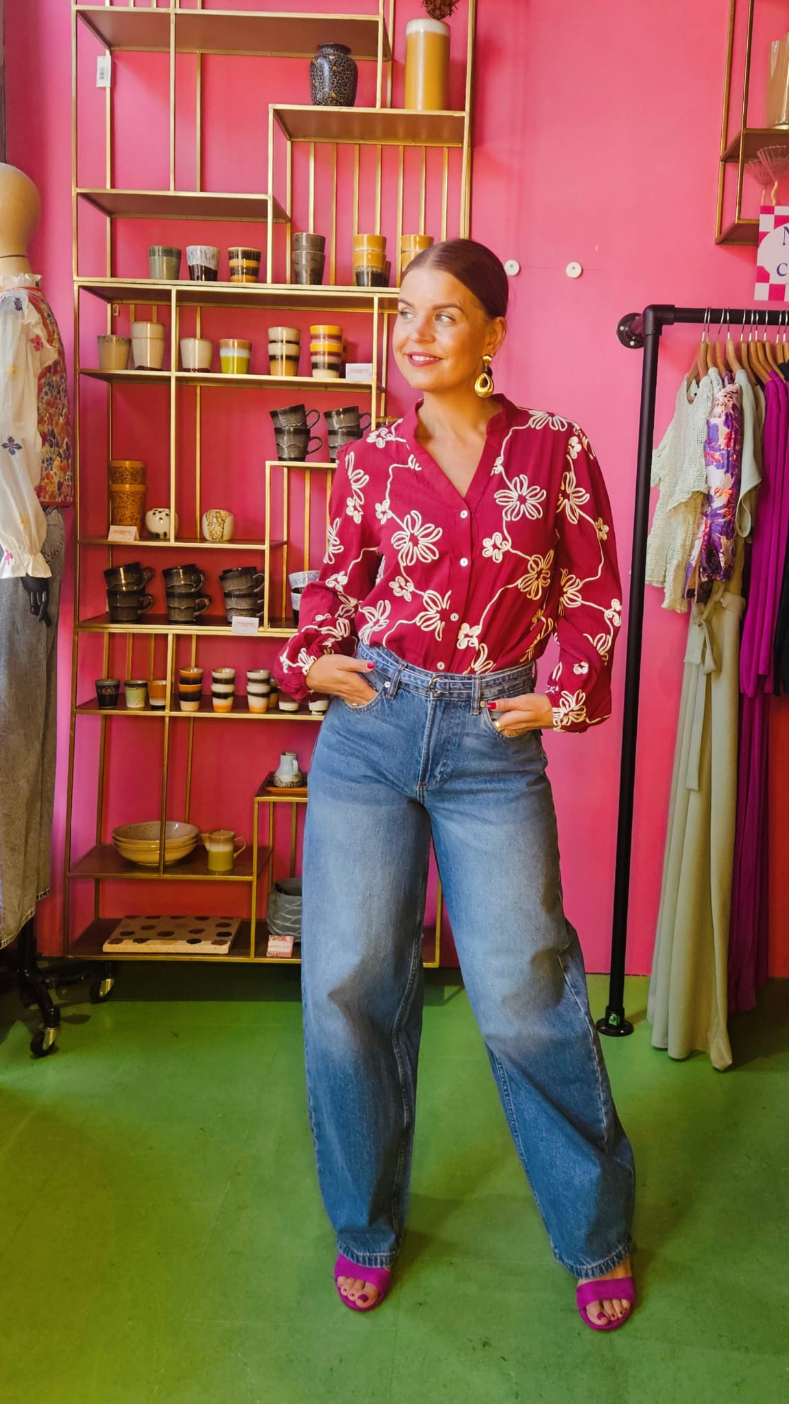 ANNA EMBROIDERY BLOUSE - BORDEAUX