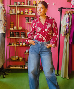 ANNA EMBROIDERY BLOUSE - BORDEAUX