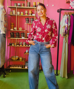 ANNA EMBROIDERY BLOUSE - BORDEAUX