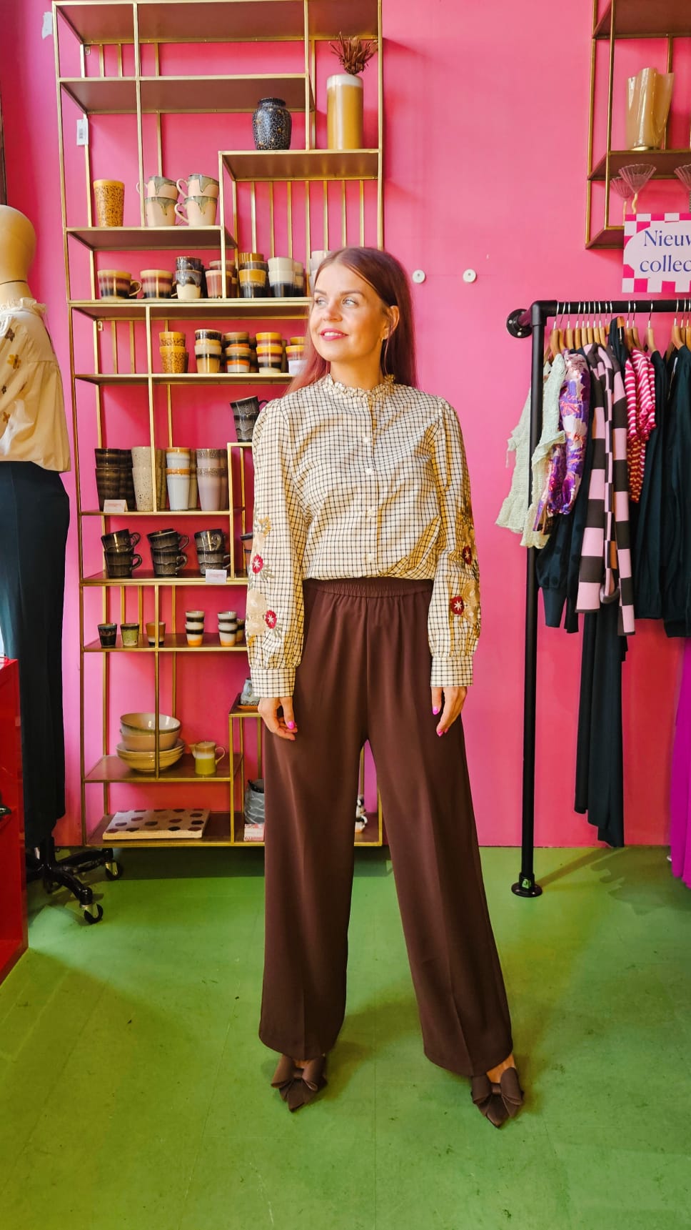 DALIJA CHECKED BLOUSE - BEIGE