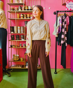 DALIJA CHECKED BLOUSE - BEIGE