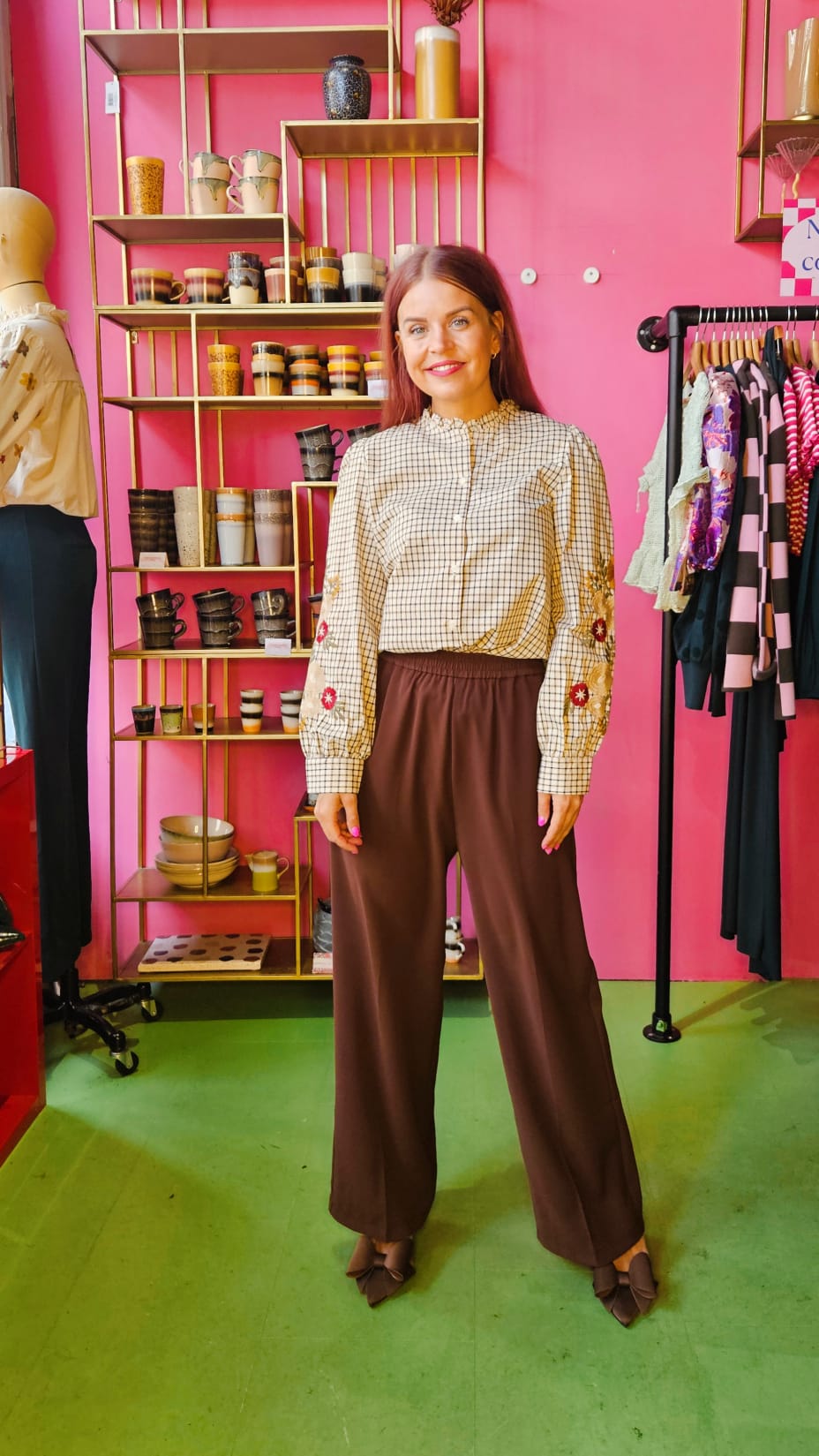 DALIJA CHECKED BLOUSE - BEIGE