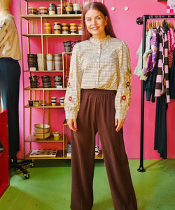 DALIJA CHECKED BLOUSE - BEIGE