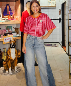 BRONTE STRIPED CARDIGAN - FUCHSIA / ORANGE