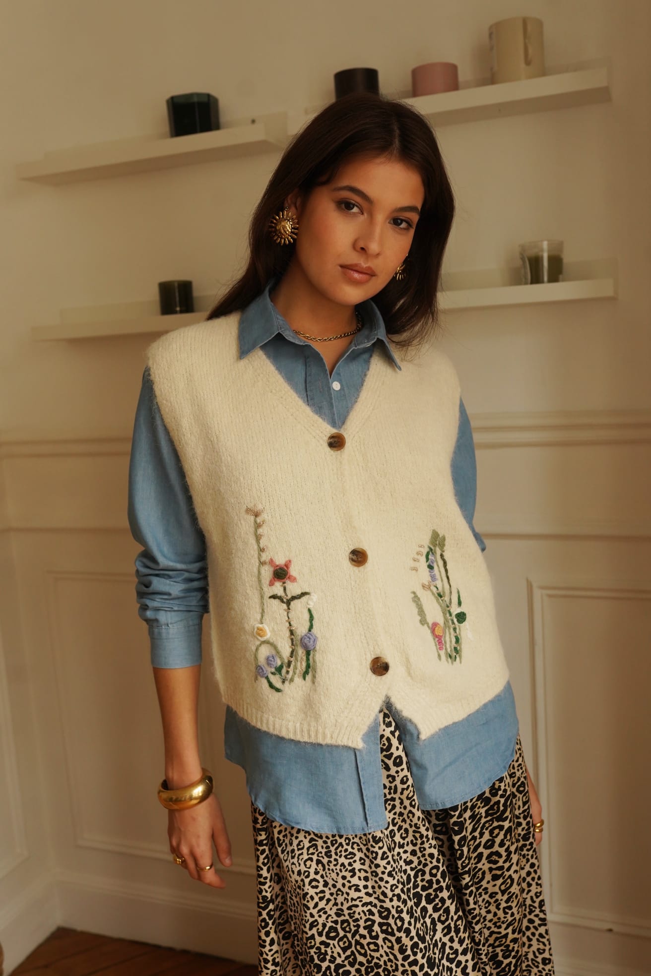 CLEO EMBROIDERY GILET - BEIGE