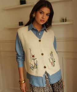 CLEO EMBROIDERY GILET - BEIGE
