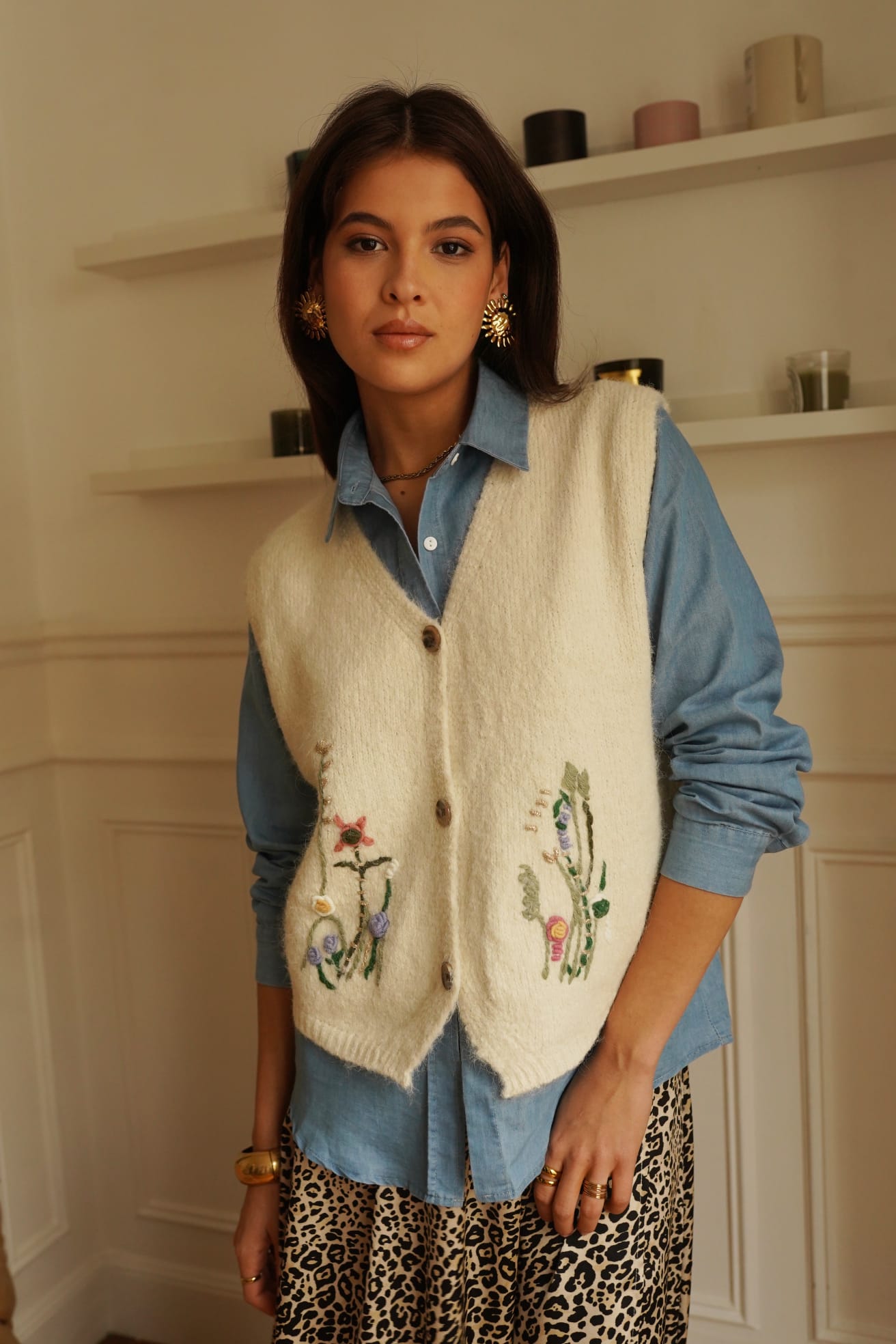 CLEO EMBROIDERY GILET - BEIGE