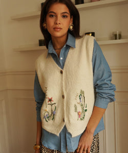 CLEO EMBROIDERY GILET - BEIGE