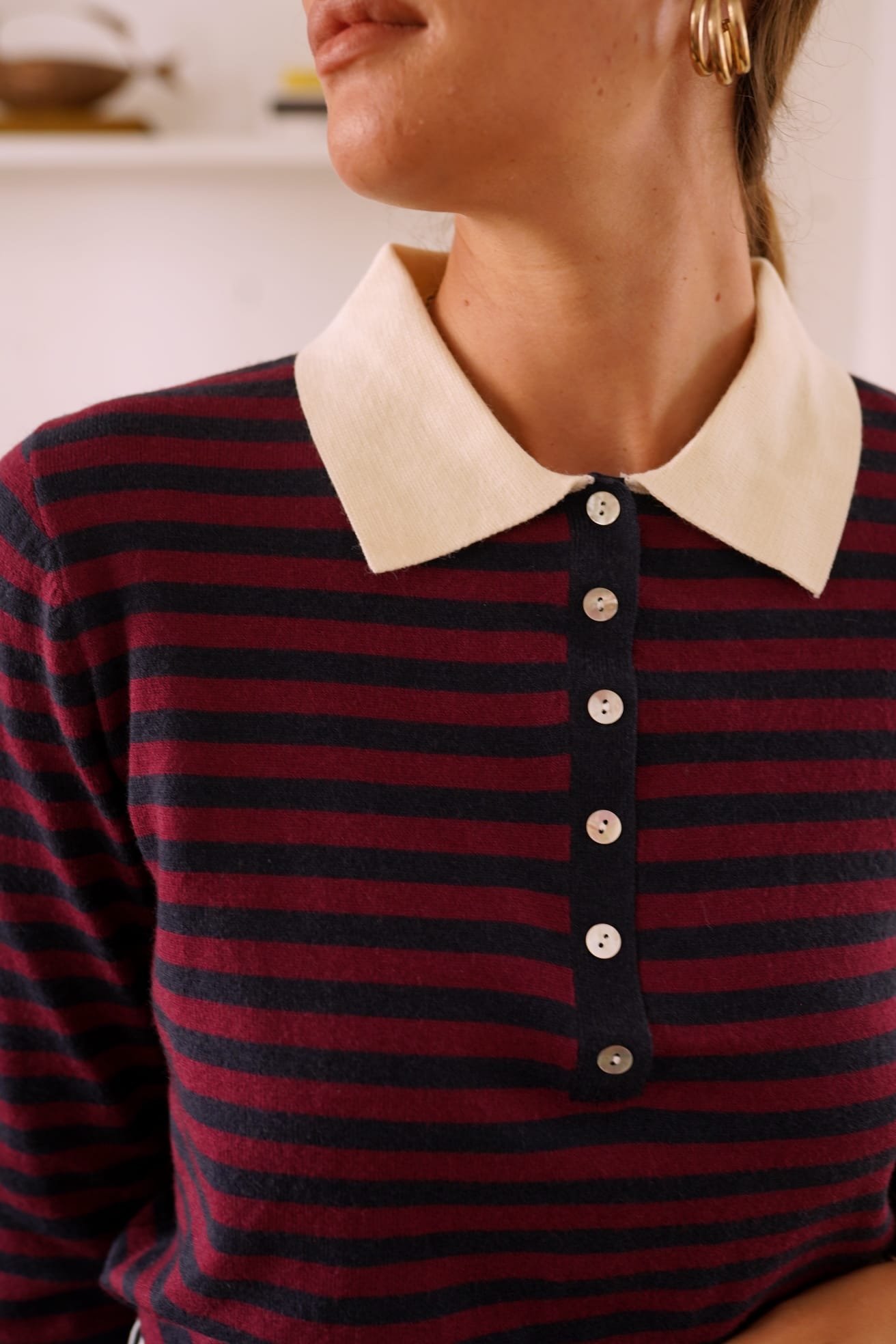 AVA STRIPED POLO - WINE/MARINE
