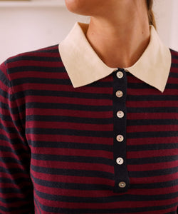 AVA STRIPED POLO - WINE/MARINE
