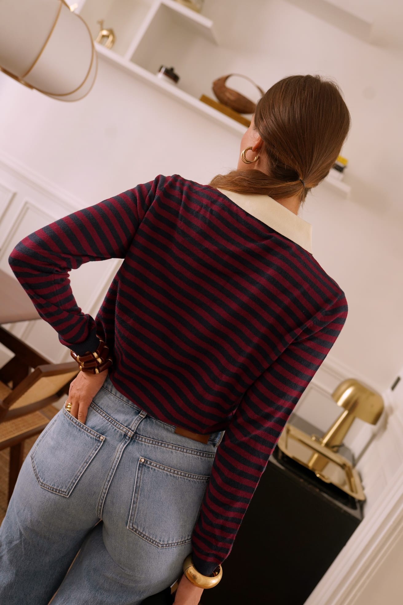 AVA STRIPED POLO - WINE/MARINE