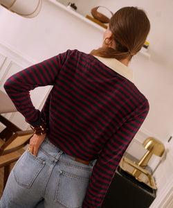 AVA STRIPED POLO - WINE/MARINE