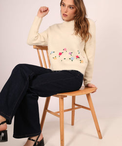 MYLES FLOWER EMBROIDERY KNIT - OFFWHITE