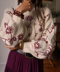 LOTTIE EMBROIDERY KNIT - BEIGE