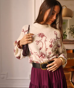 LOTTIE EMBROIDERY KNIT - BEIGE