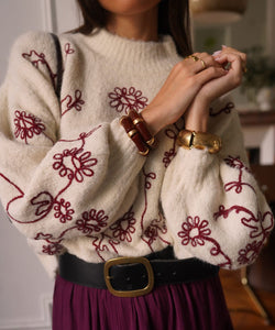 LOTTIE EMBROIDERY KNIT - BEIGE