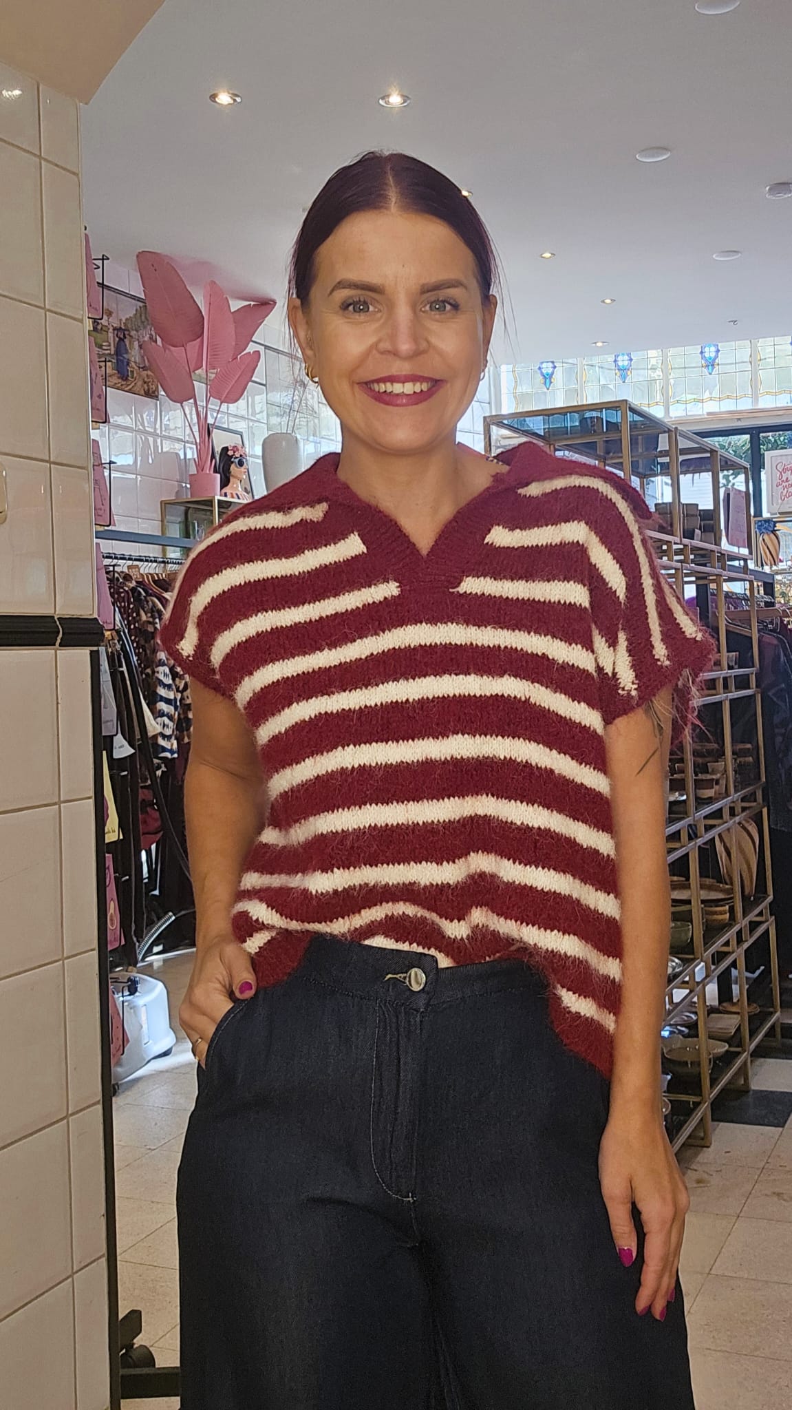JORDYN STRIPED GILET - BORDEAUX