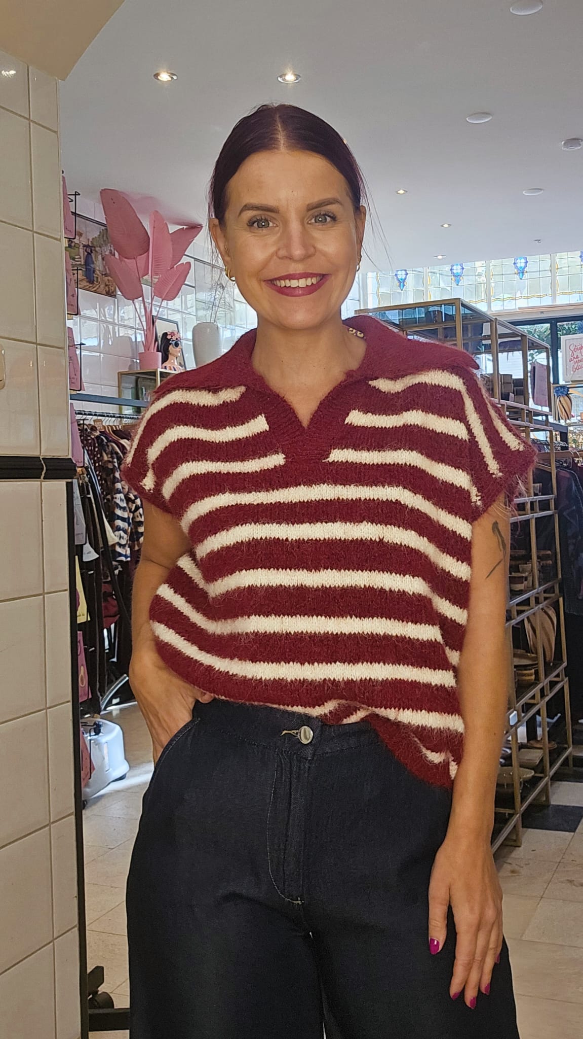 JORDYN STRIPED GILET - BORDEAUX