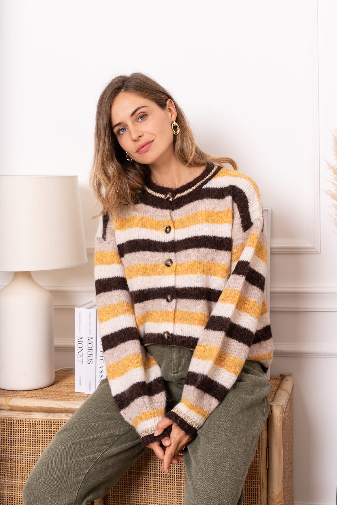 FEYLINE STRIPED CARDIGAN - BROWN/YELLOW