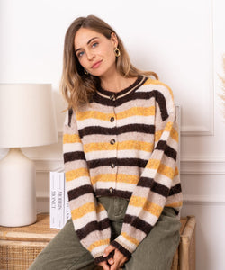 FEYLINE STRIPED CARDIGAN - BROWN/YELLOW