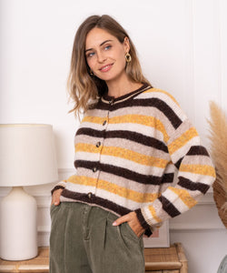 FEYLINE STRIPED CARDIGAN - BROWN/YELLOW