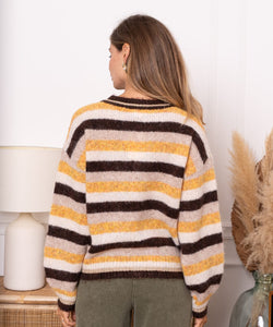 FEYLINE STRIPED CARDIGAN - BROWN/YELLOW
