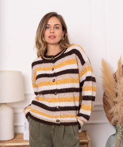 FEYLINE STRIPED CARDIGAN - BROWN/YELLOW