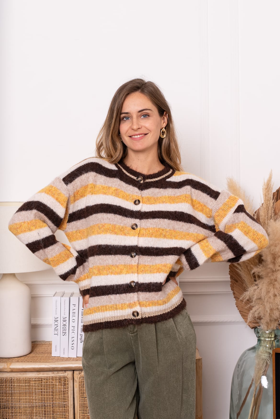 FEYLINE STRIPED CARDIGAN - BROWN/YELLOW
