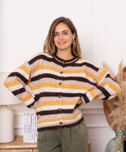 FEYLINE STRIPED CARDIGAN - BROWN/YELLOW