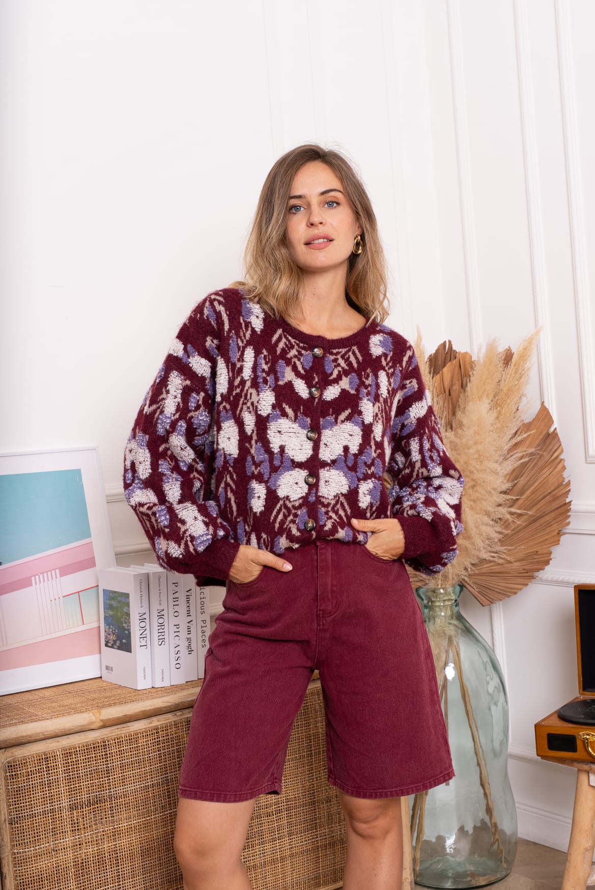 AURY KNIT CARDIGAN -BORDEAUX
