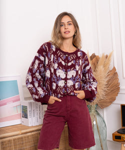 AURY KNIT CARDIGAN -BORDEAUX