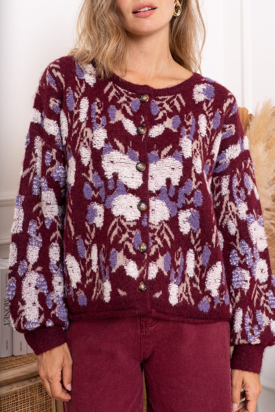 AURY KNIT CARDIGAN -BORDEAUX
