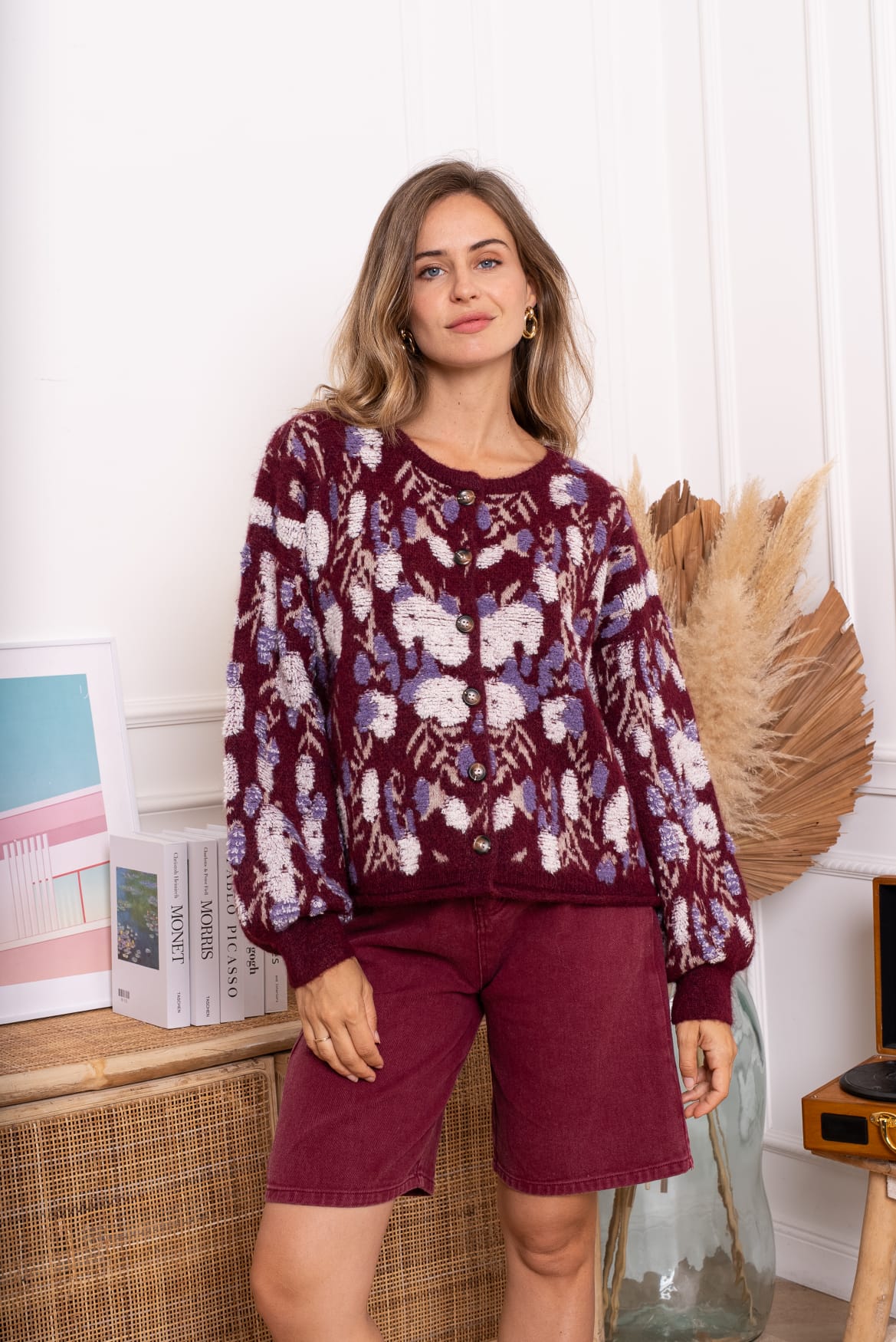 AURY KNIT CARDIGAN -BORDEAUX