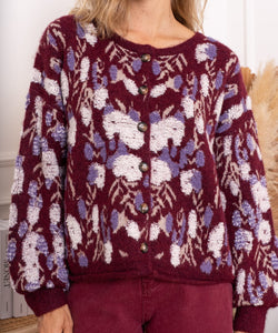 AURY KNIT CARDIGAN -BORDEAUX