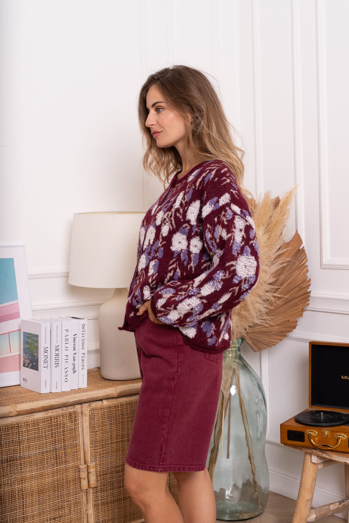 AURY KNIT CARDIGAN -BORDEAUX