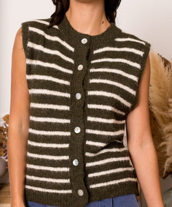 ROUX STRIPED GILET - GREEN/BEIGE