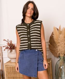 ROUX STRIPED GILET - GREEN/BEIGE